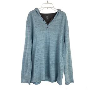 INC International Concepts Henley Hooded Sweatshirt Men XL Blue Raw Hem Beach